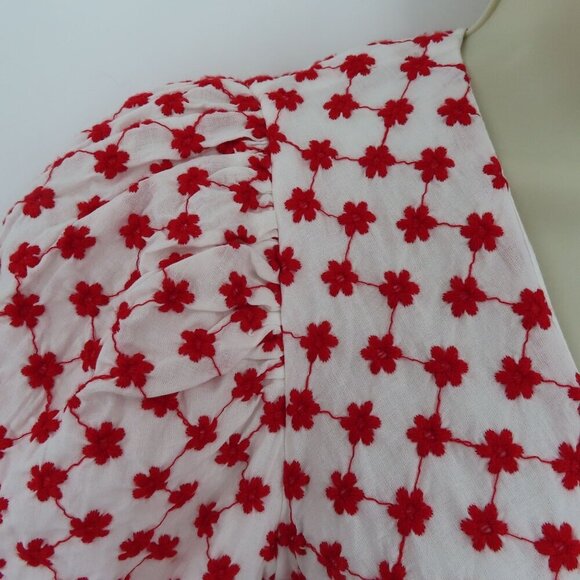 Draper James Womens Small Puff Sleeve Wrap Dress Red Embroidered Flowers NEW - Picture 3 of 14